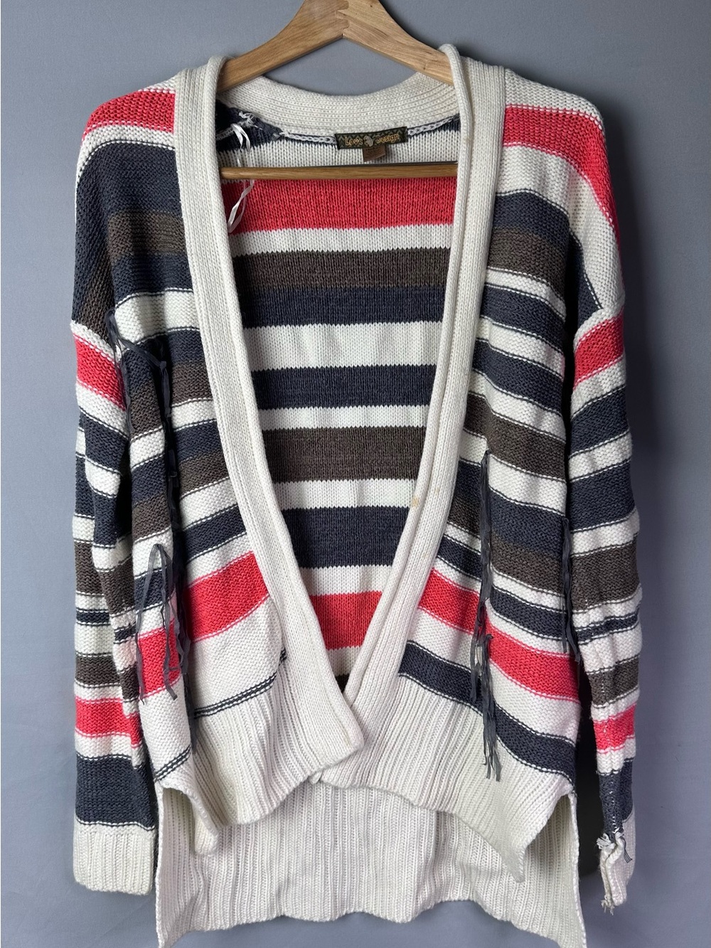Love By Design Striped Open-Front Cardigan - Cream, Navy & Coral